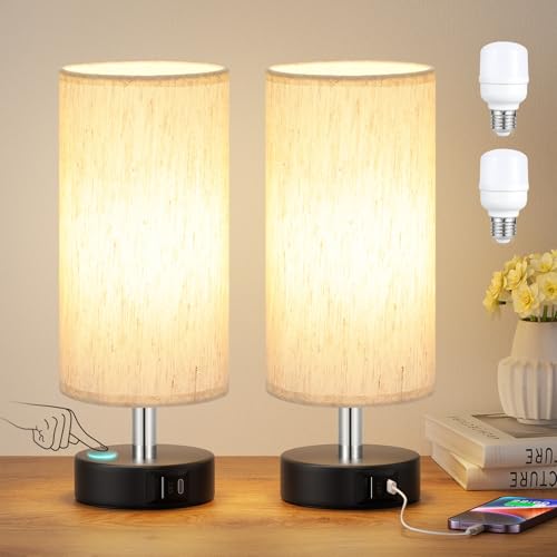 Image of Small Table Lamps for Bedroom set of 2 - Touch Lamps with 3 Way Dimmable
