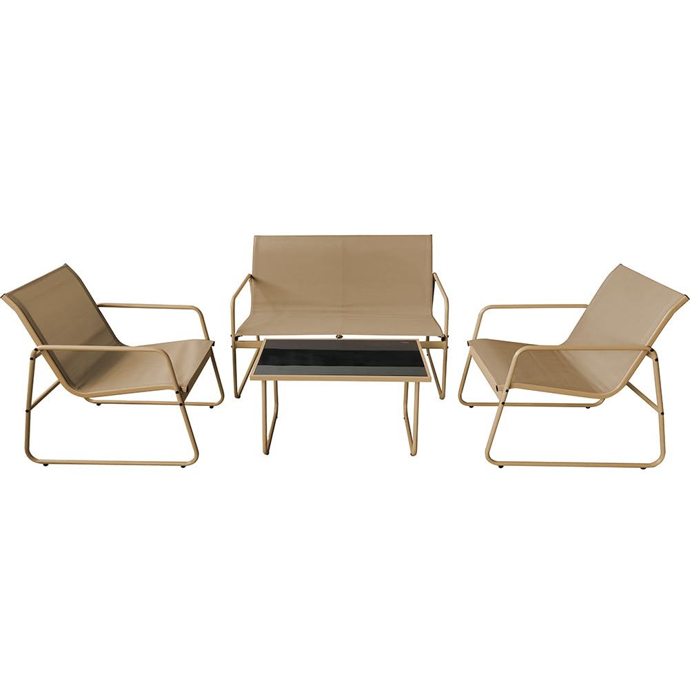 BAKAJI Set Salotto da Giardino con 2 Sedie, Divano e Tavolino con Rivestimento in Tessuto Traspirante, Poltrone da Esterno con Tavolo e Divanetto, Ideale Patio, Balcone, Bistrot, Ristorante (Beige)