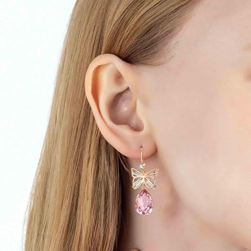 Austrian Crystal Teardrop Butterfly Drop Dangle Earrings for Women 14K Rose Gold Plated Hypoallergenic Jewelry2