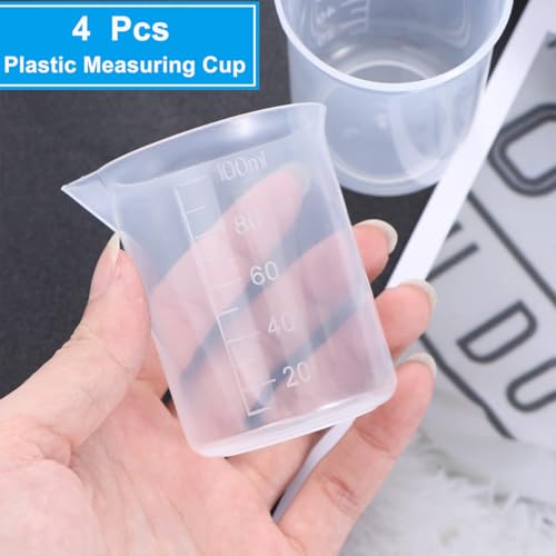 Image of 4 Pcs 100ml /3.4oz Plastic Measuring Cups for Liquids, Clear Small Plastic Measuring Cup,100ml Lab Graduated Beaker, Multipurpose Reusable Mixing Cups for Kitchen Cooking Medicine Measure Tool