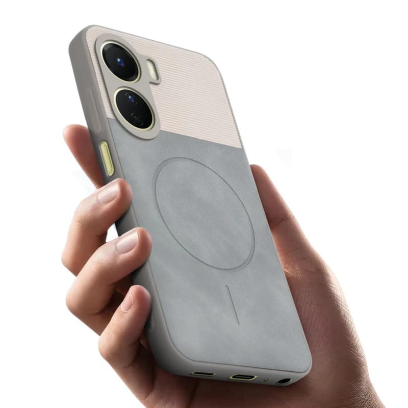 Image of Bintage case Macc-Safe Design Hard Light Weight Back Case | Soft Border Camera Protect | Dual PU Leather Finish Back Cover Compatible for Vivo Y56 5G / Vivo T2x 5G - White & Grey