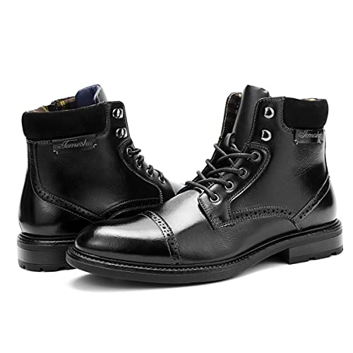 Image of Temeshu Men's Oxford Ankle Boots Lace-Up Side Zip Fashion Casual Dress Boot Cap Toe Motorcycle Boots MS06