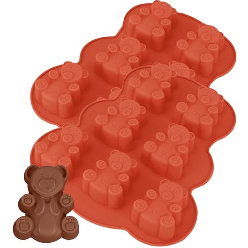 YXHZVON 2 Pièces Moule en Silicone Oursons, 3D Moule Gateau Enfant, 7 Cavités Ustensiles à Pâtisserie pour Muffins, Guimauve, Gâteau au Chocolat(Rouge)