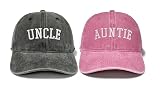 GDIQ Uncle Auntie Gifts, Aunt Aunty Funcle Baseball Hats, Couple Matching Cap for Men Women, Adjustable Embroidery Washed Black and Pink Set