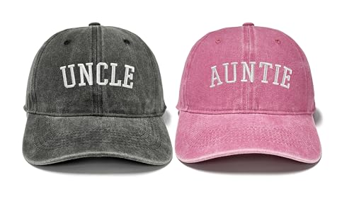 GDIQ Uncle Auntie Gifts, Aunt Aunty Funcle Baseball Hats, Couple Matching Cap for Men Women, Adjustable Embroidery Washed Black and Pink Set