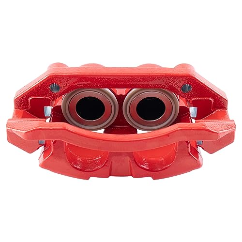 Image of TRQ Front Brake Caliper Set Painted Red Brackets Compatible with 2007-2009 Chrysler Aspen 2007-2009 Dodge Durango 2009-2010 Dodge Dakota Ram 1500 2011-2018 Ram 1500 2011 Ram Dakota
