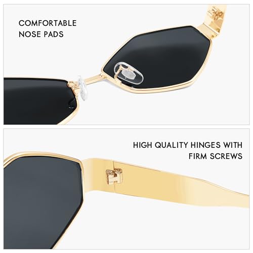 Trendy Retro Hexagon Sunglasses for Women Vintage 90s Classic Designer Sun Glasses Metal Frame Narrow Sunnies AR810464
