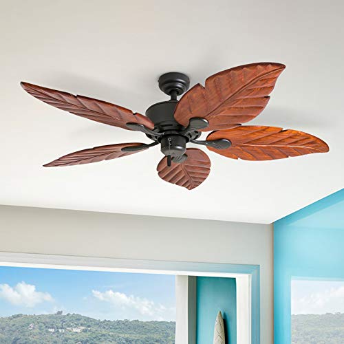 Honeywell Ceiling Fans Willow View, 52 Inch Tropical Indoor Ceiling Fan with No Light, Pull Chain, Three Mounting Options, Hand Carved Wooden Leaf Blades - 50501-01 (Bronze) - Image 3