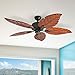 Honeywell Ceiling Fans Willow View, 52 Inch Tropical Indoor Ceiling Fan with No Light, Pull Chain, Three Mounting Options, Hand Carved Wooden Leaf Blades - 50501-01 (Bronze)