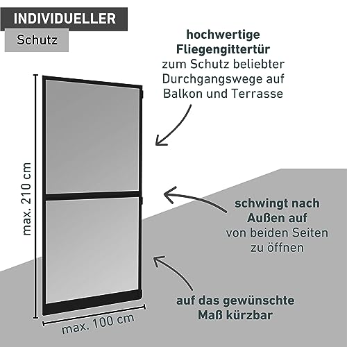 Windhager Insektenschutz Tür, 100 x 210 cm, anthrazit, Spannrahmen-Tür Expert Fliegengitter Alurahmen für Türen, 04532