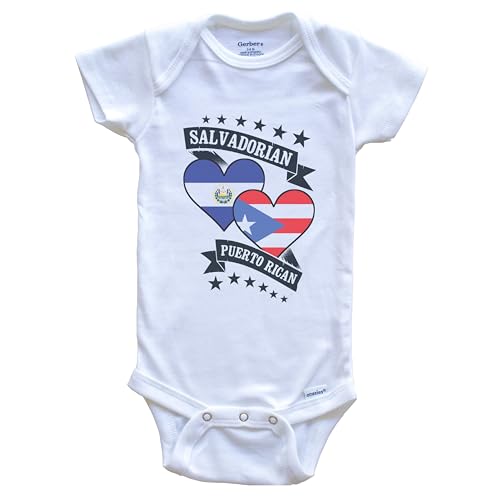 Image of Salvadorian Puerto Rican Heart Flags El Salvador Puerto Rico Baby Bodysuit