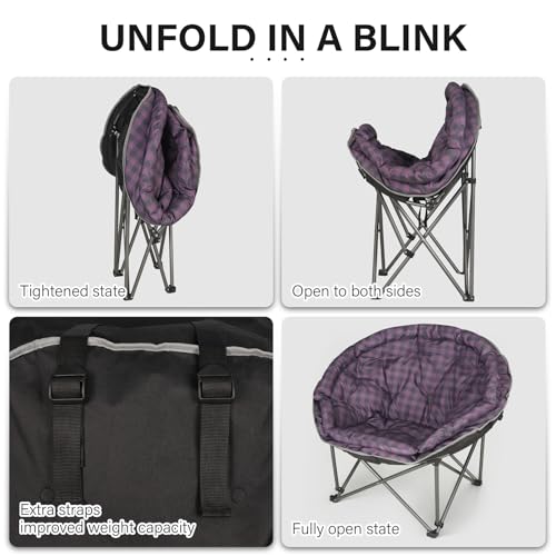 Silla de Camping Plegable XXL Redonda LANMOUNTAIN, Acolchada, Resistente hasta 400 lbs, para Exterior, Color Morado miniatura 6