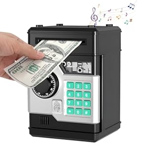 Joollurm Money Bank for Kids, Electronic Money Boxes, Piggy Bank Upgraded ATM Safe for Kids, Cash Coin Saving Box with Password for Boys Girls, Best Gift For Birthday Children’s Day (Black)