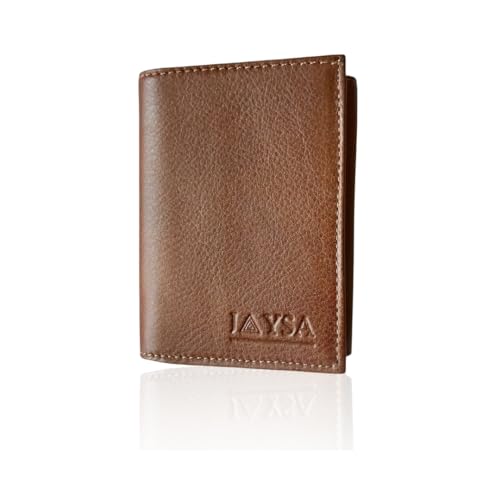 Jaysa Turkish Leather Trifold Wallets for men | Mens Trifold Leather Wallet with ID Window | Large Capacity | Genuine Lether tri fold wallet for men | Woody Tan