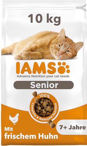 IAMS Senior Katzenfutter trocken mit Huhn - Trockenfutter für ältere Katzen ab 7 Jahren, 10 kg