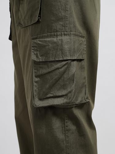 Image of Veirdo Pure Cotton Baggy Fit Regular Length Mid Rise 6 Pocket Cargos for Men (Colors Available: Black, Olive, Grey, Brown & Navy)