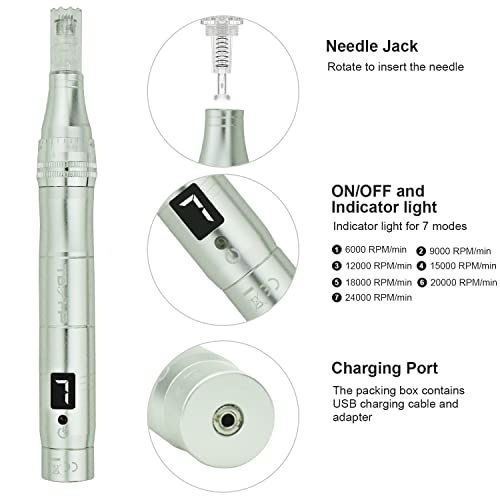 TBPHP-M1-Electric-Derma-Beauty-Pen-Professional-at-Home-Kit-with-12Pcs-Replacement-Cartridges-Silver