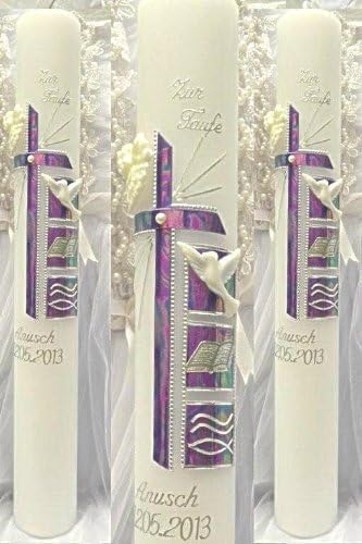 kerzenzauber-lusine Taufkerze, Kommunionkerze, Junge, Mädchen, 400/40 mm, VT-13 inklusive Zubehör zur Selbstbeschriftung