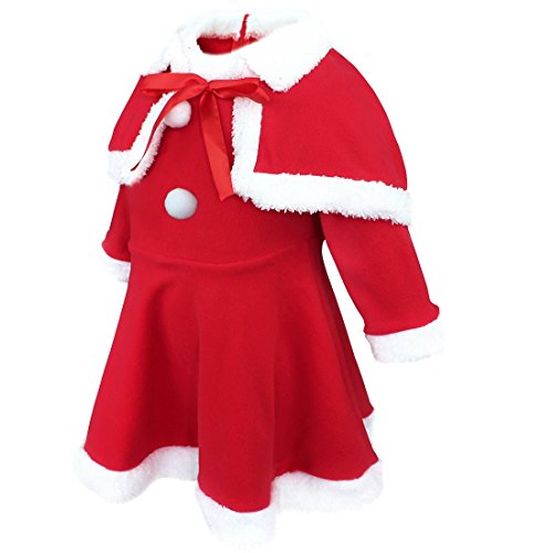 Iefiel Baby Girls Christmas Snowball Holiday Picture Dress With Shawl Santa Hat Red 3T #TOP2