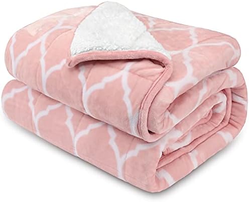 Reepow Moroccan Pink Weighted Blanket Queen Size, 60''x80'' 15lbs Weighted Blanket Throw Great for Relax and Sleeping, Super Cozy Sherpa and Warm Plush Fleece Heavy Blanket