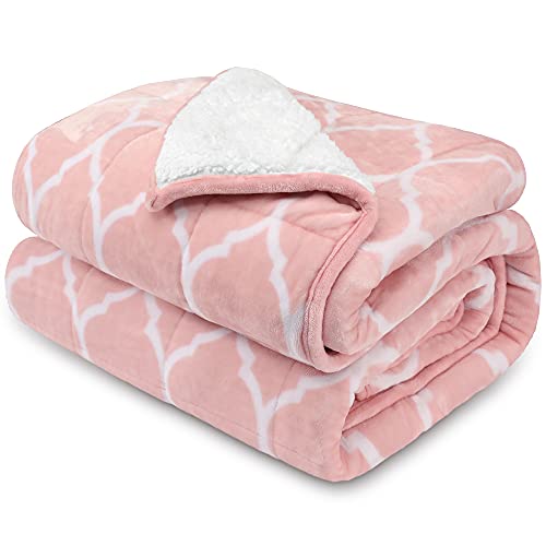 Reepow Moroccan Pink Weighted Blanket Queen Size, 60''X80'' 15Lbs Weighted Blanket Throw Great For Relax And Sleeping, Super Cozy Sherpa And Warm Plush Fleece Heavy Blanket #TOP1