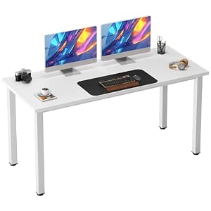 Need 54.3 Inch Large Computer Desk, Modern Simple Style Desk for Home Office, Basic Writing Table for Study Student, White