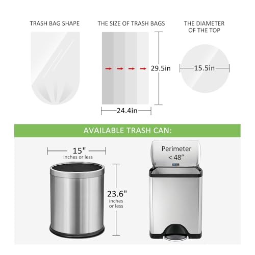 Teivio 40 Liter Large Bin Bags 56 Counts Medium Duty 10 Gallon Waste Bin Liners Thick Plastic Waste Bags for Bathroom, Kitchen, Office, Fit 35-40L Rubbish Bin, Clear