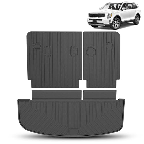 FIILINES Cargo Mat for Kia Telluride 2020-2026 Trunk Mat All Weather Waterproof Odorless Trunk Cargo Liner with Backrest Mats Telluride Accessories Black (Trunk Mat+Backrest Mat) by FIILINES - Used condition - CA$51.88