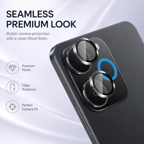 Image of FIRST MART Black Camera Ring Guard Protector for Realme P4 Lite | Tempered Glass with Metal Alloy Rings, HD Clear, Scratch Resistant, Case-Friendly | Pack of 1