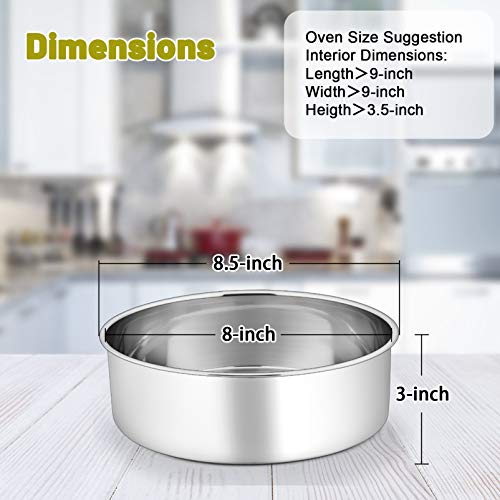 P&P CHEF 8 Inch Cake Pans Set, Round Baking Pan Stainless Steel Layer Birthday Wedding Cake Oven Pans, Non Toxic & Heavy Duty, Deep Side & Mirror Finish, Dishwasher Safe, (2Pcs) by P&P CHEF - Image 2