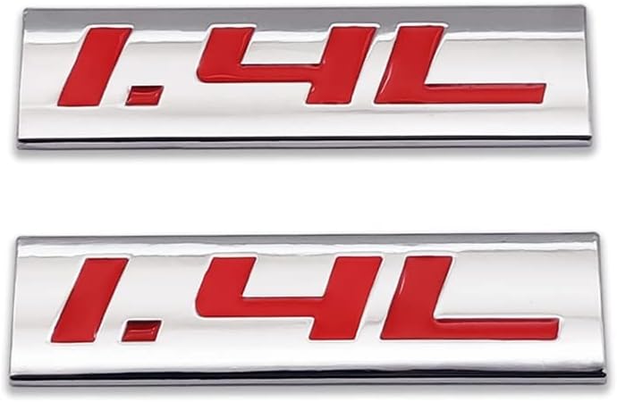 AxleZx 2X Chrome Metal 1.4L Logo Car Emblem Premium 3D 1.4 Badge Auto Door Fender Sticker Side Wing Decal (1.4L,Silver&Red)
