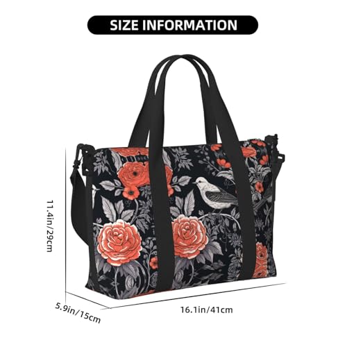 Travel Bag for Weekend Trips, Airplane Carry-On with Adjustable Strap, Chinese Painting Bird (5)3