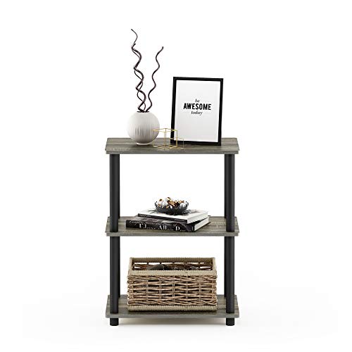 Image of Furinno Turn-N-Tube No Tool 3-Tier Storage Shelf, Narrow, French Oak Grey /Black