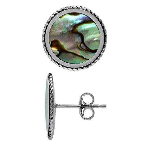 Silvershake 12mm Round Shape Abalone Paua Shell 925 Sterling Silver Rope Stud Post Earrings