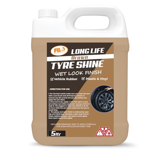 Filo Brown Tyre Shine 1 x 5L - Premier Wet Look Tire Dressing Gel for Cars, Long-lasting Glycerine Formula, Instant Sheen, Ultimate Tire Shine Spray or Brush On.