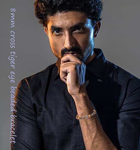 SAMOCO 12Pcs Natural Stone Beaded Bracelets for Women Men Semi-Precious Gemstones Bracelets Crystal Cross Beaded Bracelet Unisex Adjustable Stretch Bracelets 8MM4