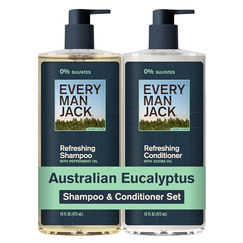 Every Man Jack Mens Shampoo and Conditioner Set - Australian Eucalyptus - Sulfate Free - Made w/Plant Powered Refreshing Ingredients like Peppermint & Jojoba Oil - 16 fl oz (2 Pack)