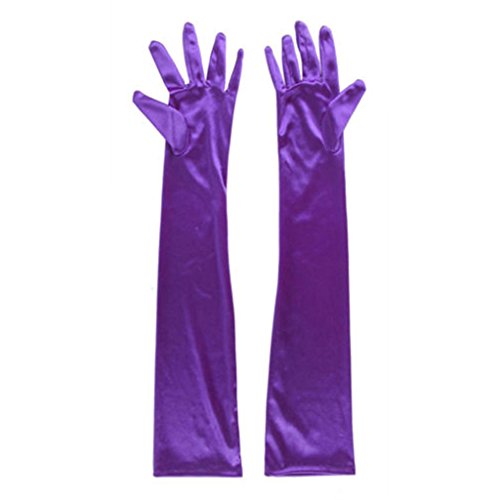 DreamHigh Women's Party Wedding 21" Long Satin Finger Gloves Violet