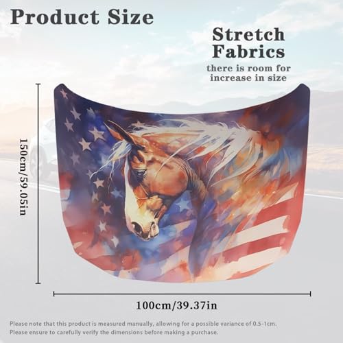 Image of US Flag Horse Car Hood Cover Stretch Polyester Car Hood Cover Removable Automotive Accessories Suitable Most Automotive Sedans Trucks Pickup Sports Cars