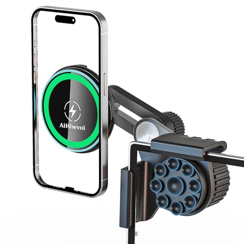 AiHiwvol for Qi2 15W Tesla Phone Mount Charger [Heat Restriction], Strong Suction Cups for Tesla...