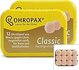 Ohropax Classic formbare Wachs-Ohrstöpsel, 2 Packungen (24 Ohrstöpsel)