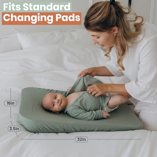 Kiwi Crib Muslin Changing Pad Cover 2-Pack - Soft Baby Diaper Changing Pad Covers - Woodland and Sage Green Changing Table Pad Cover for Baby Boy and Girl - Fitted and Stretchy to Fit Most Pads