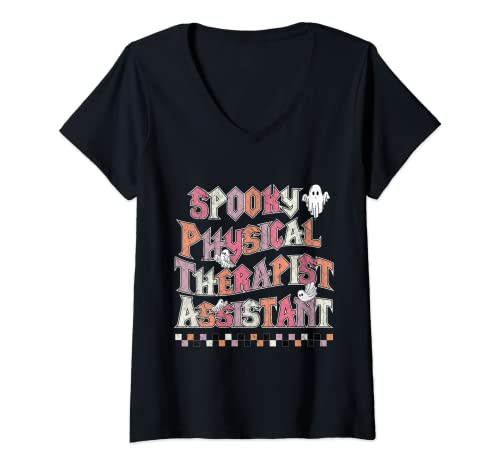 Mujer Spooky Physical Therapist Assistant Halloween Camiseta Cuello V