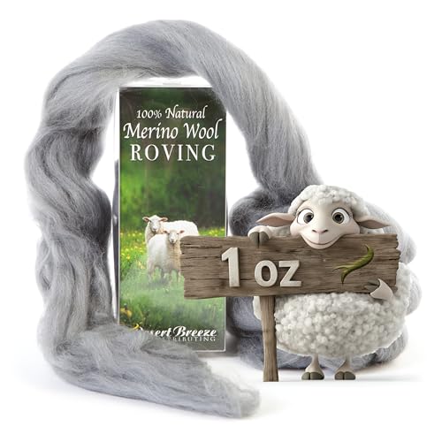 Image of Desert Breeze Distributing 100% Natural Merino Wool Roving - Premium Combed Top Merino Roving Wool - Tapestry, Spinning, Wet Felting & Needle Felting Supplies - 21.5 Micron - 1 oz, Color Silver