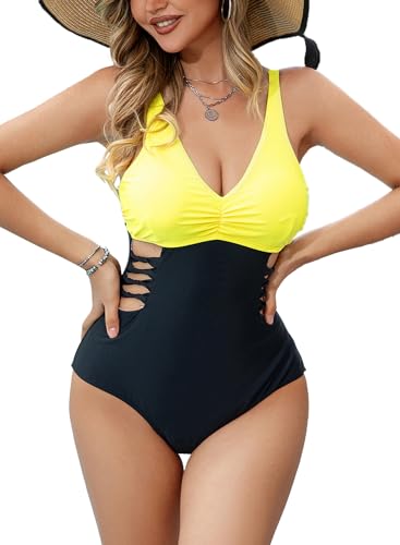 JFAN Trajes De Baño Mujer Una Pieza Cuello en V Ropa De BañO Mujer Entero Reductor Barriga y Push Up Bañador Mujer