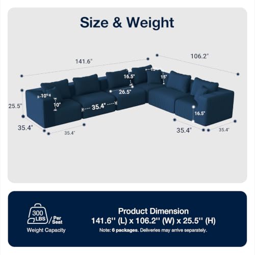 Image of Avenco 141-inch L-Shaped Modular Sectional Sofa Couch, Corduroy Fabric