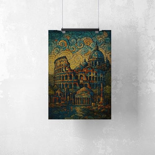 Poster vitrail romain sur toile 50x75 cm, idée cadeau pour chambre