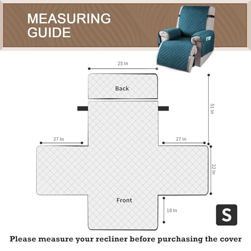 Image of HOKIPO 100% Waterproof Quilted Recliner Cover for 1 Seater with Side Pockets, Teal Blue (NEW-4971-TBL)