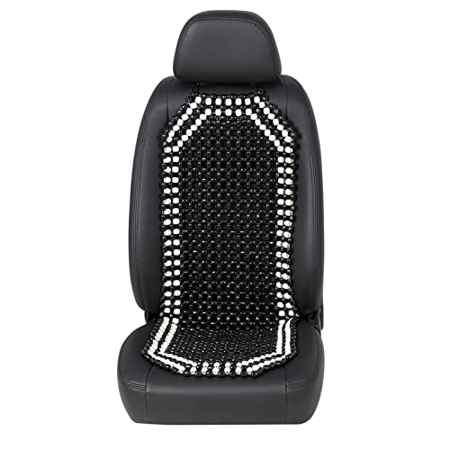 Road Comforts Wood Beaded Seat Cover Back Massage Cushion for Stress Free - Keeps Back from Getting Sweaty While Driving 1PC (Black)