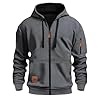 NSICBMNO Gray Mens Zip Up Hoodie With Zipped Pocket Fleece Lined Jacket Long Sleeve Sweatshirt Travel Hoodie Lightweight Winter Jacket Hooded Sweatshirts Oversized Hoodies Jumper Hoody Tops L #1